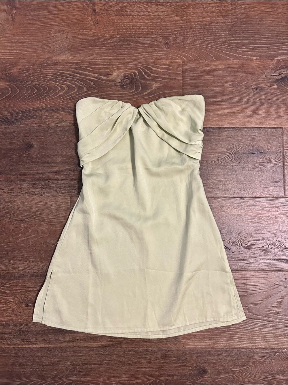 Princess Polly Irena Strapless Pastel Sage Twist Front Mini Dress - Picture 2 of 5